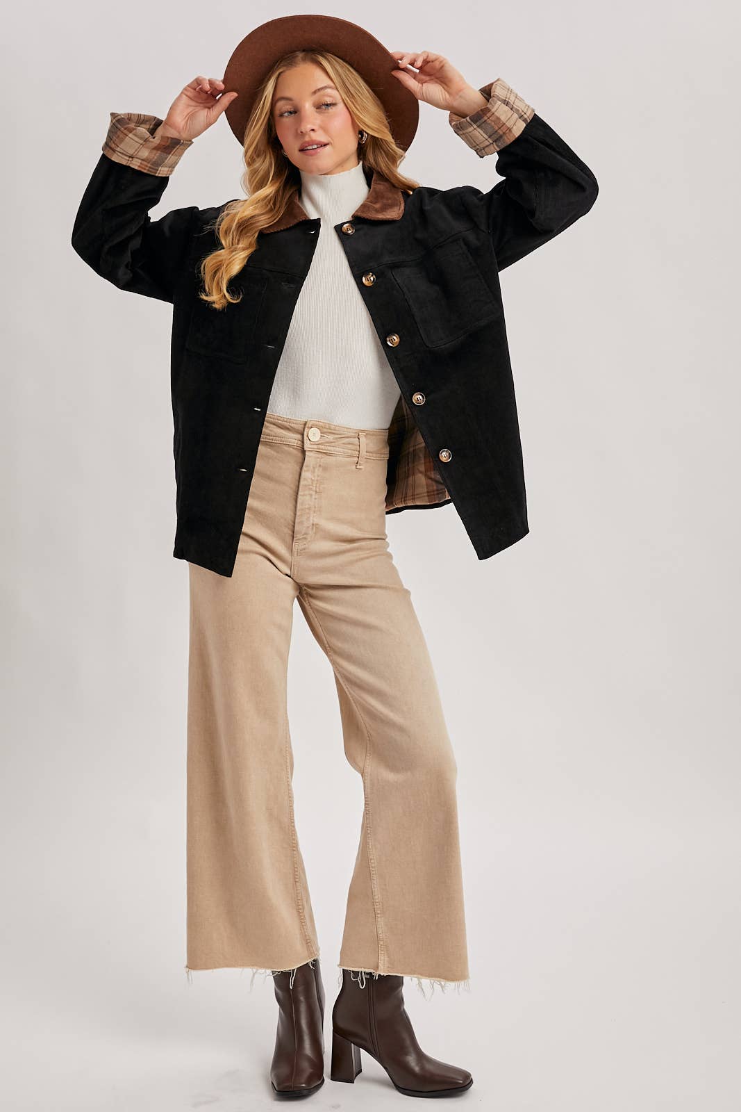 Peace Love Line - Wholesale Coat - Women's - PL4686 - CORDUROY BUTTON DOWN BARN COAT INNER PLAID11