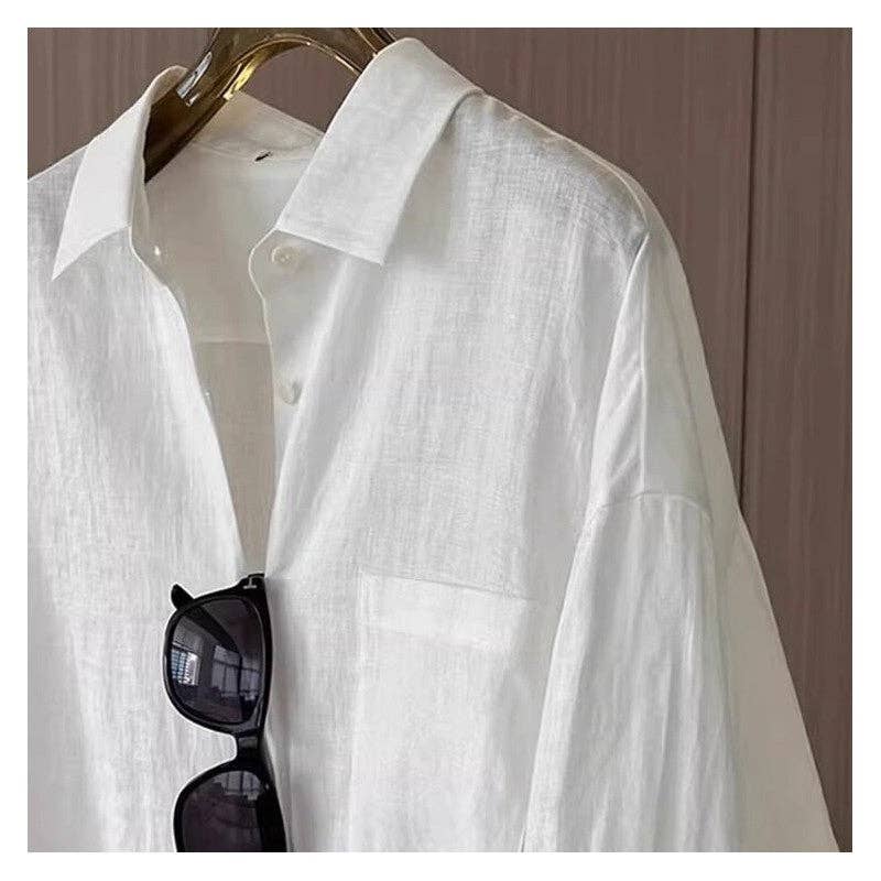 BLANCO Blusa blanca minimalista versátil de manga larga fina de venta al por mayor en Faire2