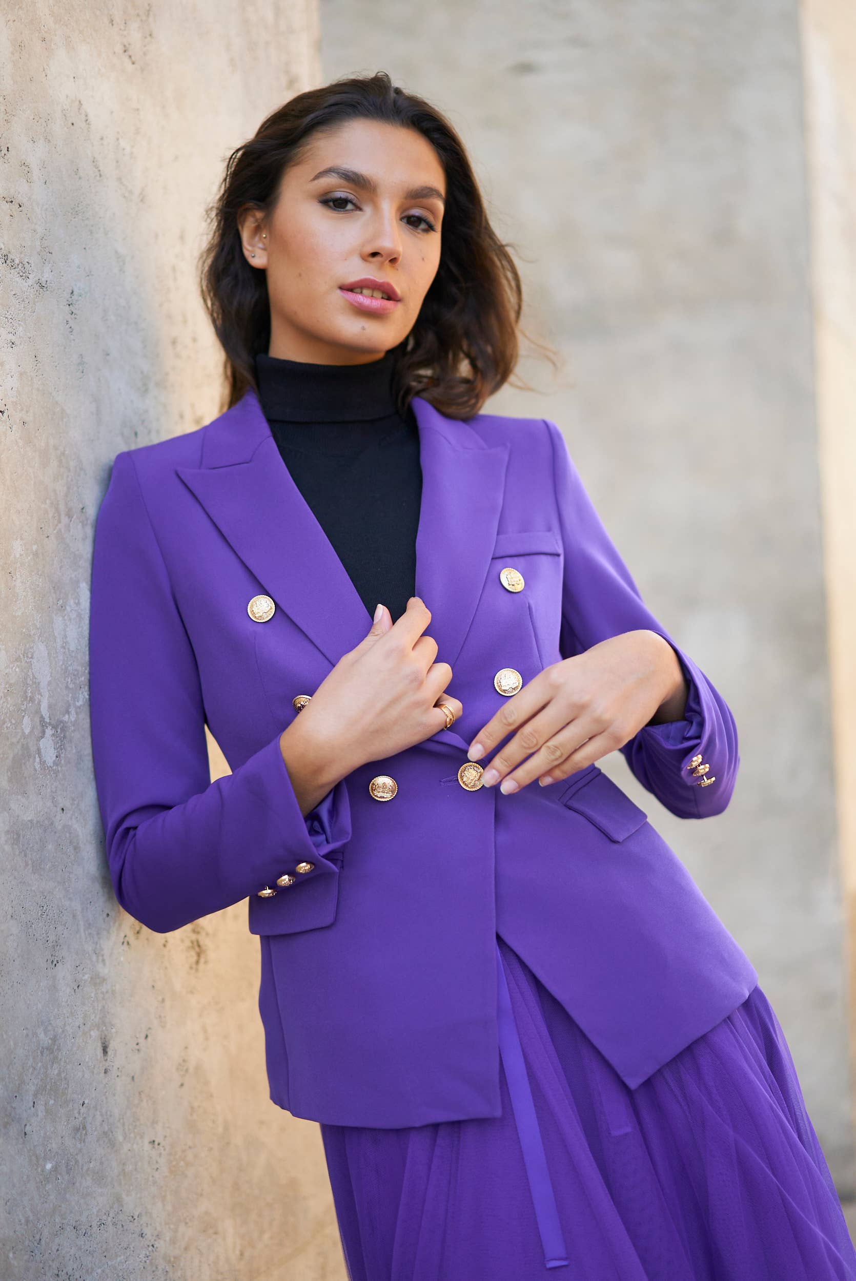 Attentif Paris - Wholesale Blazer - Women's - [Timeless] Fitted double-breasted blazer with gold buttons74