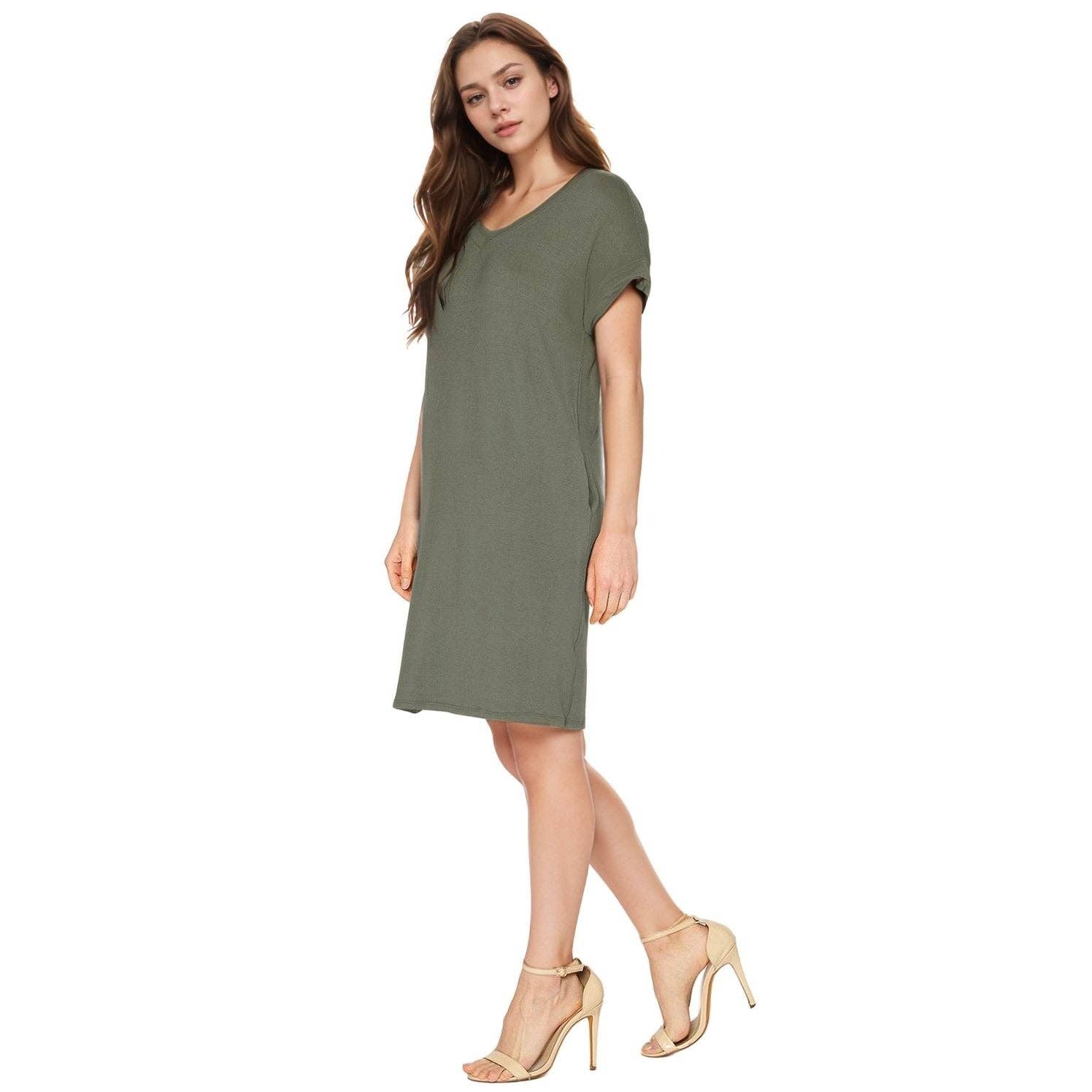 Robin K - Wholesale Dress - Women's - Women's Bellatrix V- Neck T-shirt Dress With Pocket13