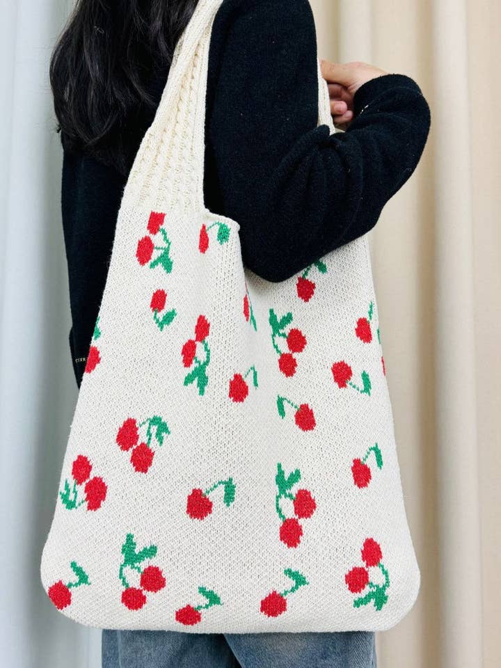Joli sac à bandoulière à imprimé cerise Sac fourre-tout en tricot DPB1617 pour la vente par Dipped Shop