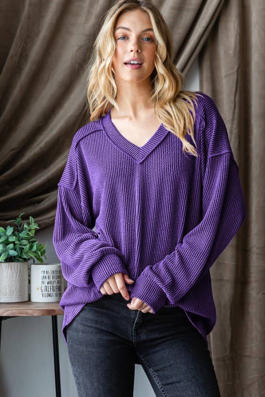 HEIMISH - Wholesale Tunic - Women's - ET7650-10 LONG PUFF SLEEVE SOLID URBAN RIBBED TOP3