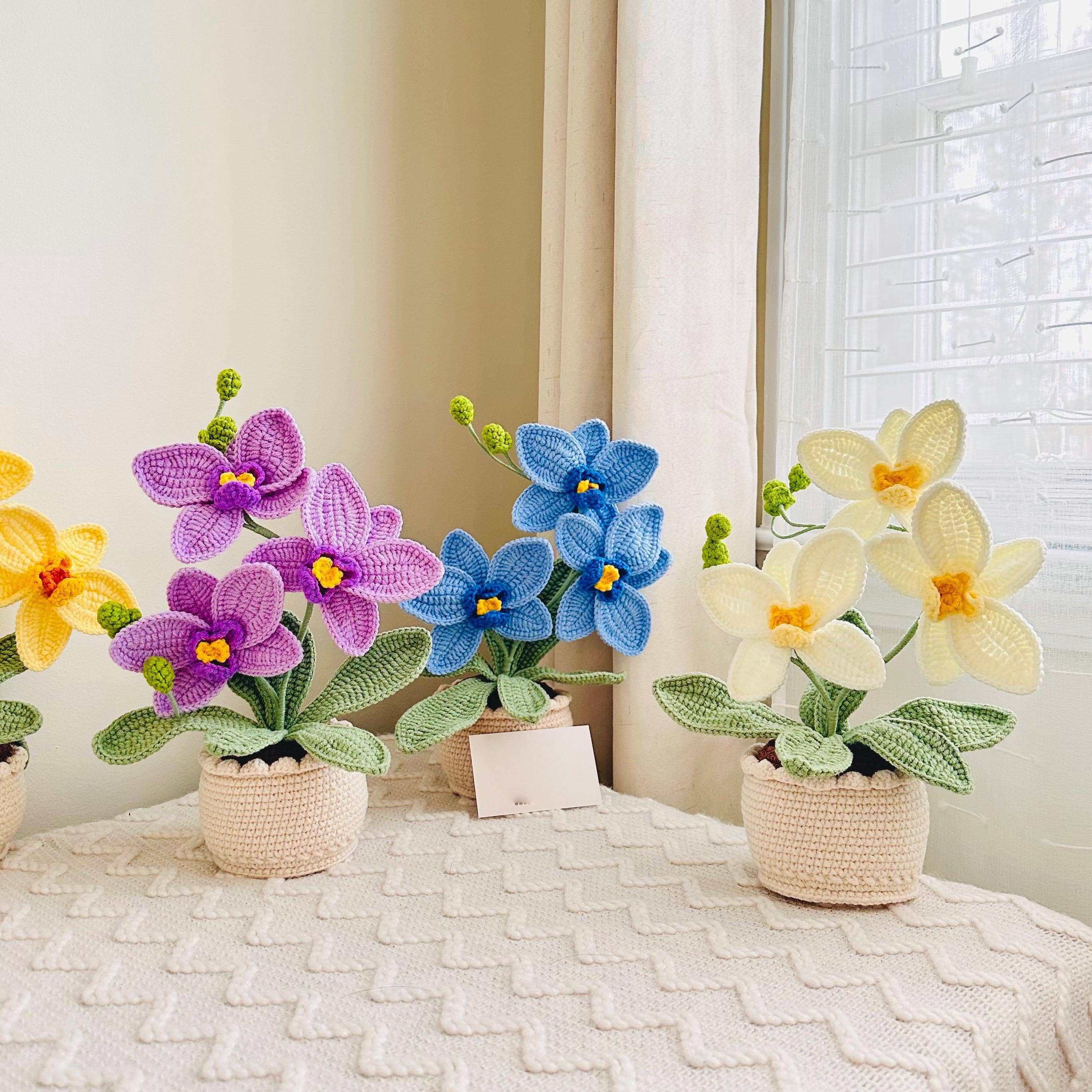 TOMOPOD LLC - Vente Peluche – enfant et bébé - Orchidée au crochet, Fleur au crochet, Décoration d'orchidée faite main pour la maison2