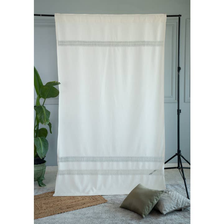 Cortina de Linho Falso Marfim com Bainha à Mão | 1 Painel por atacado de D'Moksha