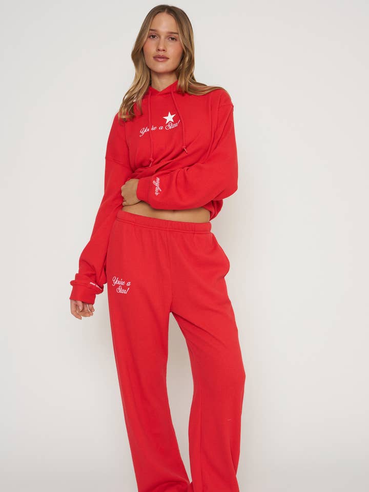 Sei un pantalone della tuta a gamba larga Waffle Star San Valentino per la vendita all'ingrosso da parte di The Mayfair Group