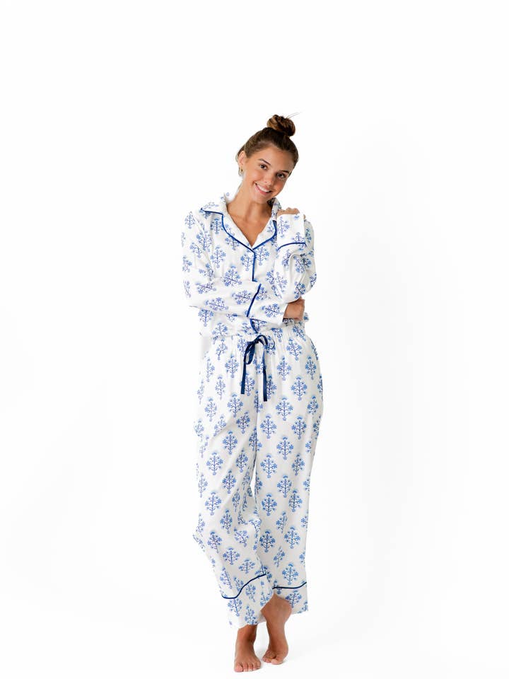 Marigold Luxe Sateen Full Pajama Set - Blue for wholesale on Faire