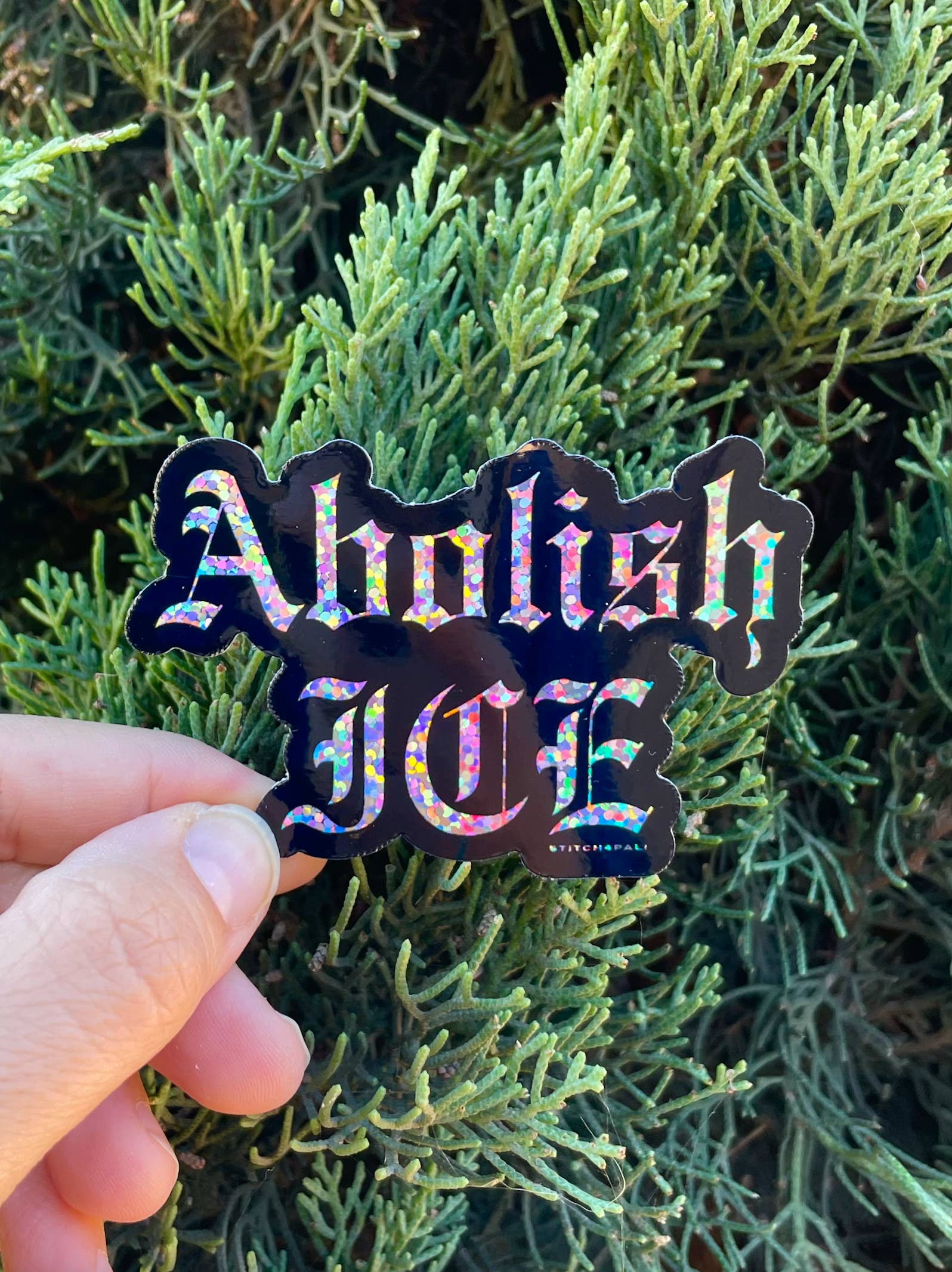 Stitch4pali - Wholesale Sticker - Abolice ICE glitter sticker with Old English Font