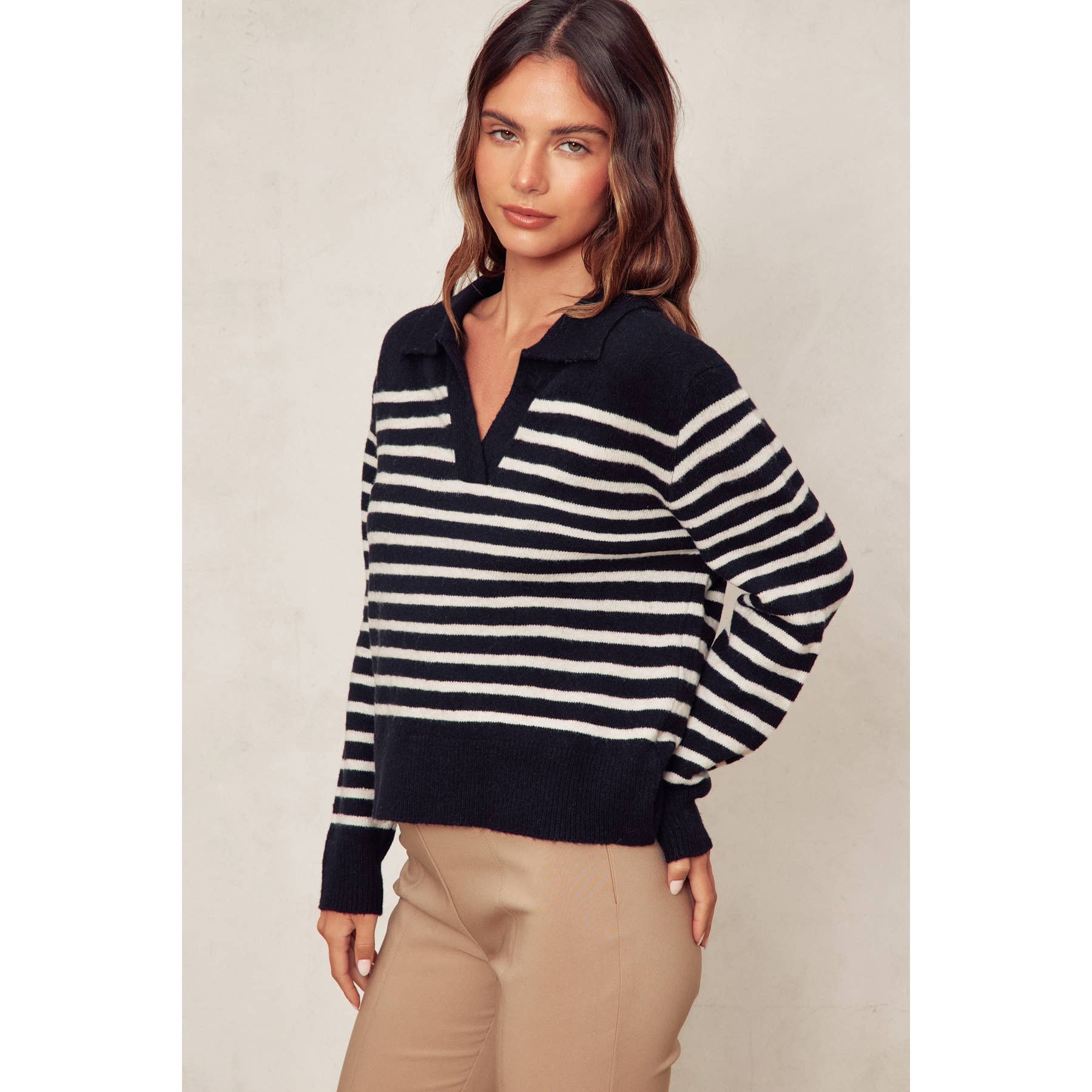 Dress Forum – Pulôver - Mulher por atacado – Camisola Polo Listrada Macia e Fuzzy6