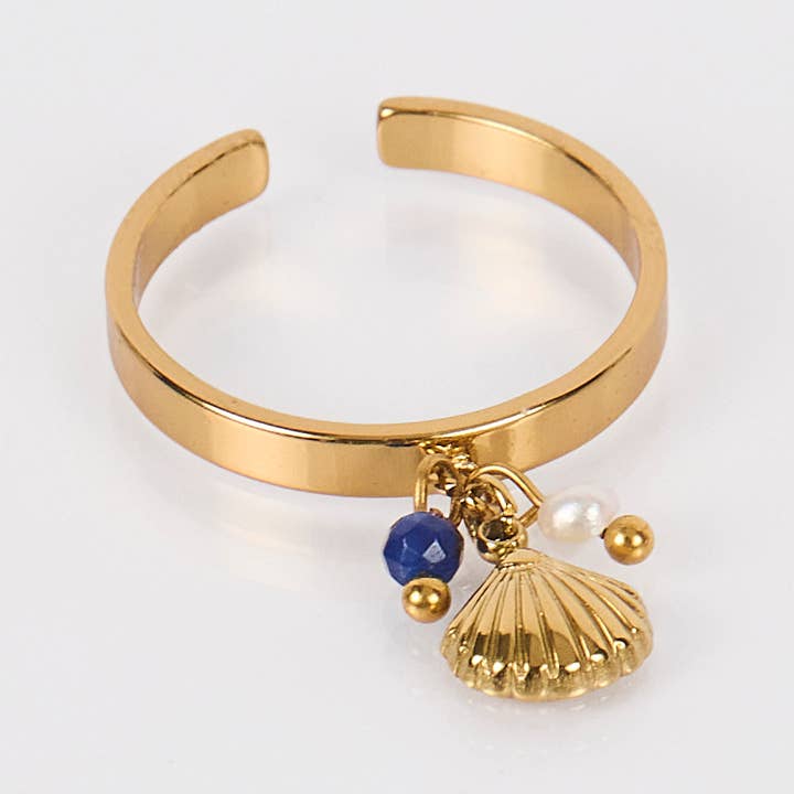 St. James charm ring in stainless steel, soft pearls for wholesale by By Sookay