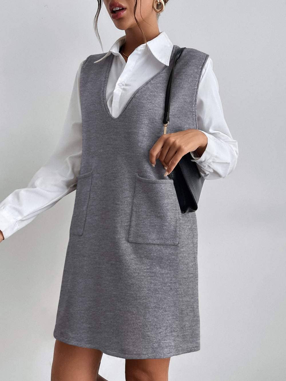 Queen Fashion - Wholesale Knit Sweater - Women's - pocket sleeveless sweater dress without blouse3