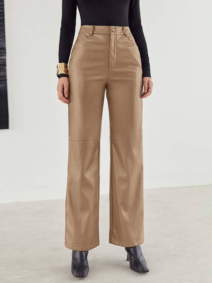 Flarix - Wholesale Pants - Women's - zipper fly palazzo pu pants