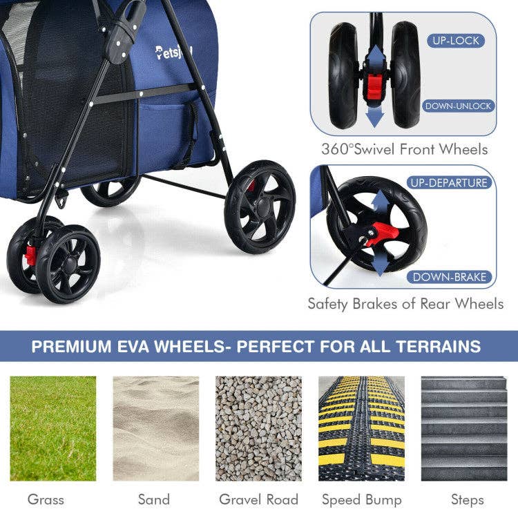 Furr-Baby Gifts - Wholesale Pet Carrier - Cat/Dog - 4-in-1 Double Pet Stroller with Detachable Carrier and Trave13
