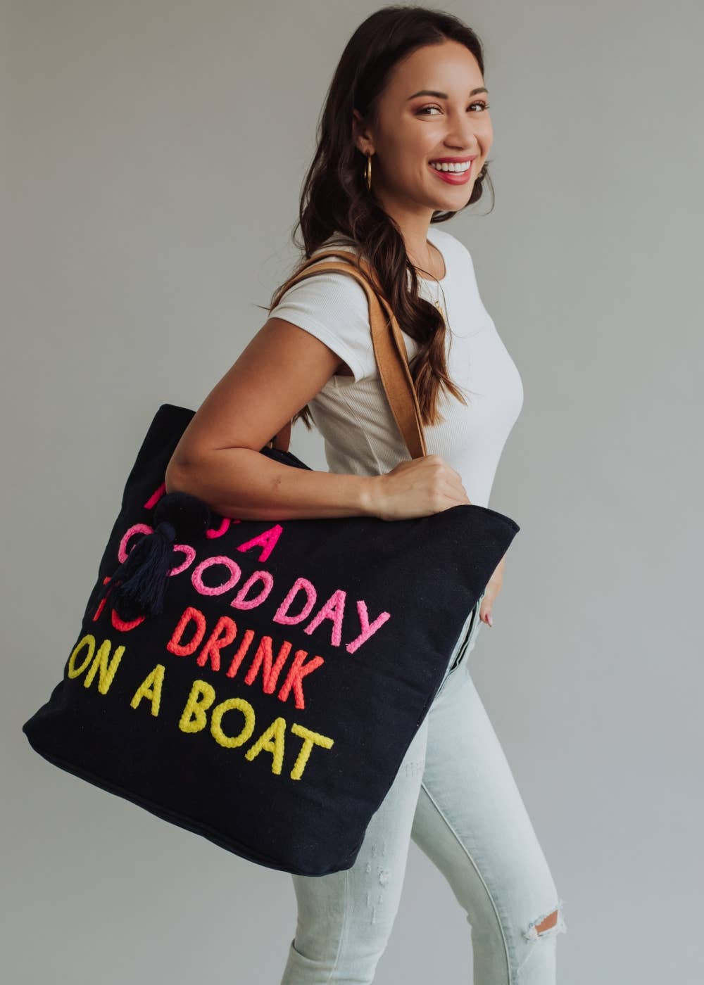 Panache Apparel Co. - Wholesale Tote Bag - Women's - Navy Drink On A Boat Tote6