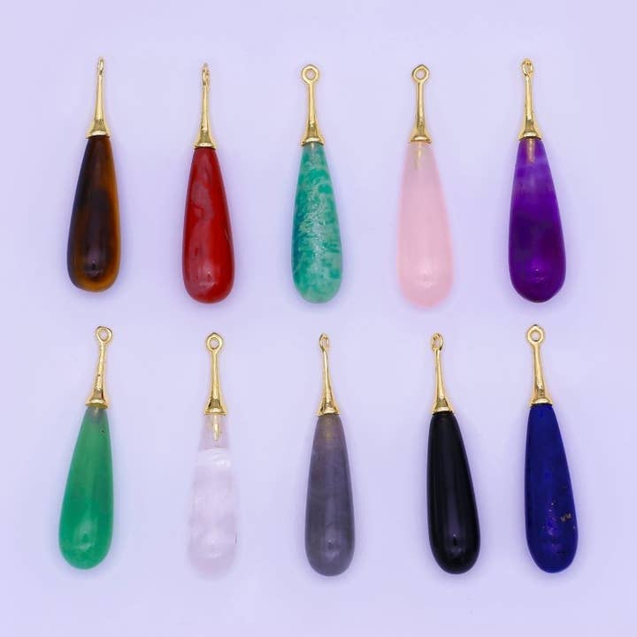24K Gold Filled Natural Gemstone Teardrop Drop Pendant | N125 - N129 for wholesale by Aim Eternal