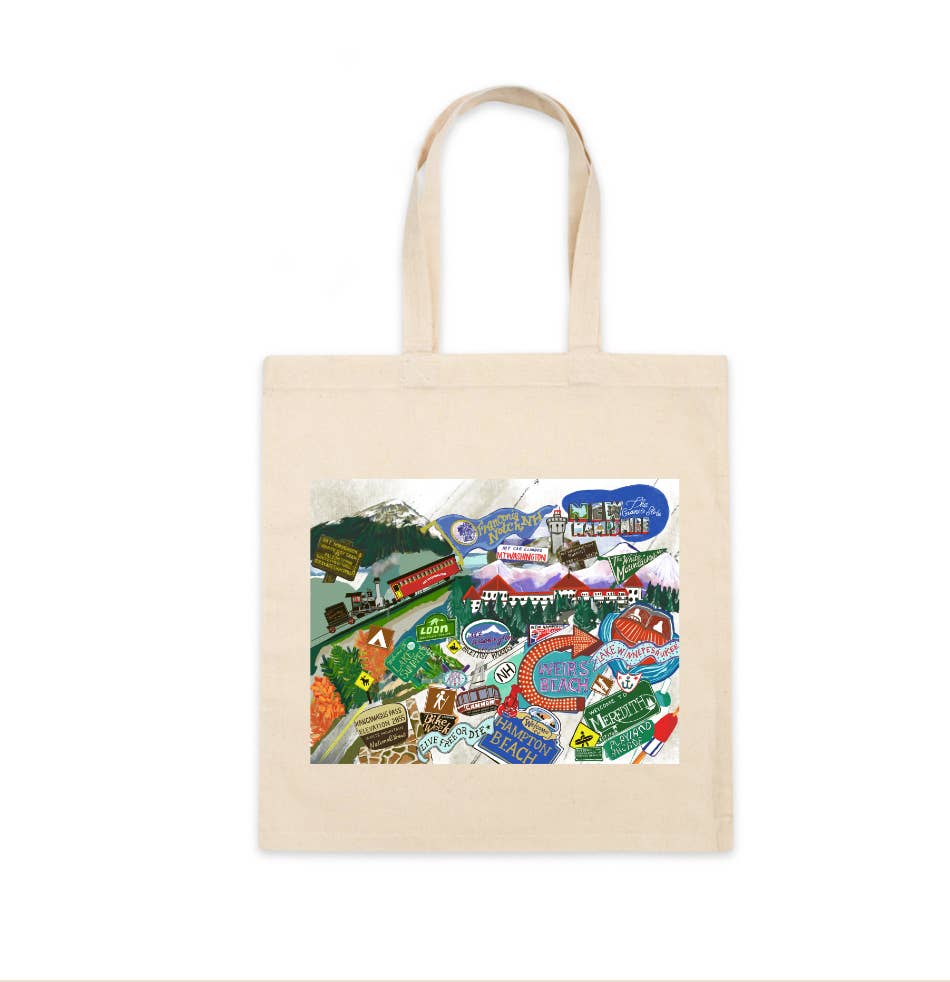 Hand-Drawn New Hampshire Recreational Sites Cotton Tote for wholesale by Domesticadence