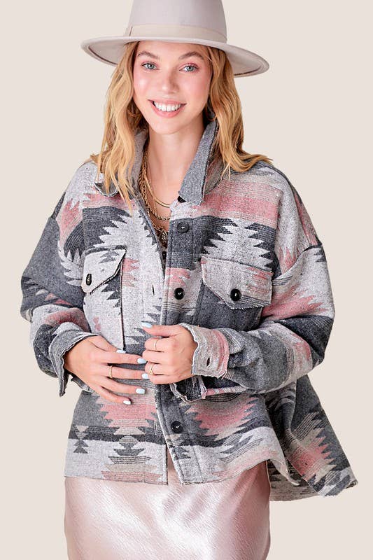 La Miel – wholesale Jacket – Women's – JKT1713-Aztec Pattern Long Sleeve Button Down Jacket4