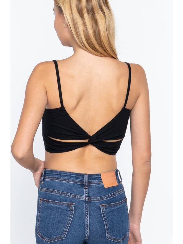 Active Basic | Active USA - Wholesale Camisole - Women's - Round Neck Removable Bra Cup Twisted Back Cami Top