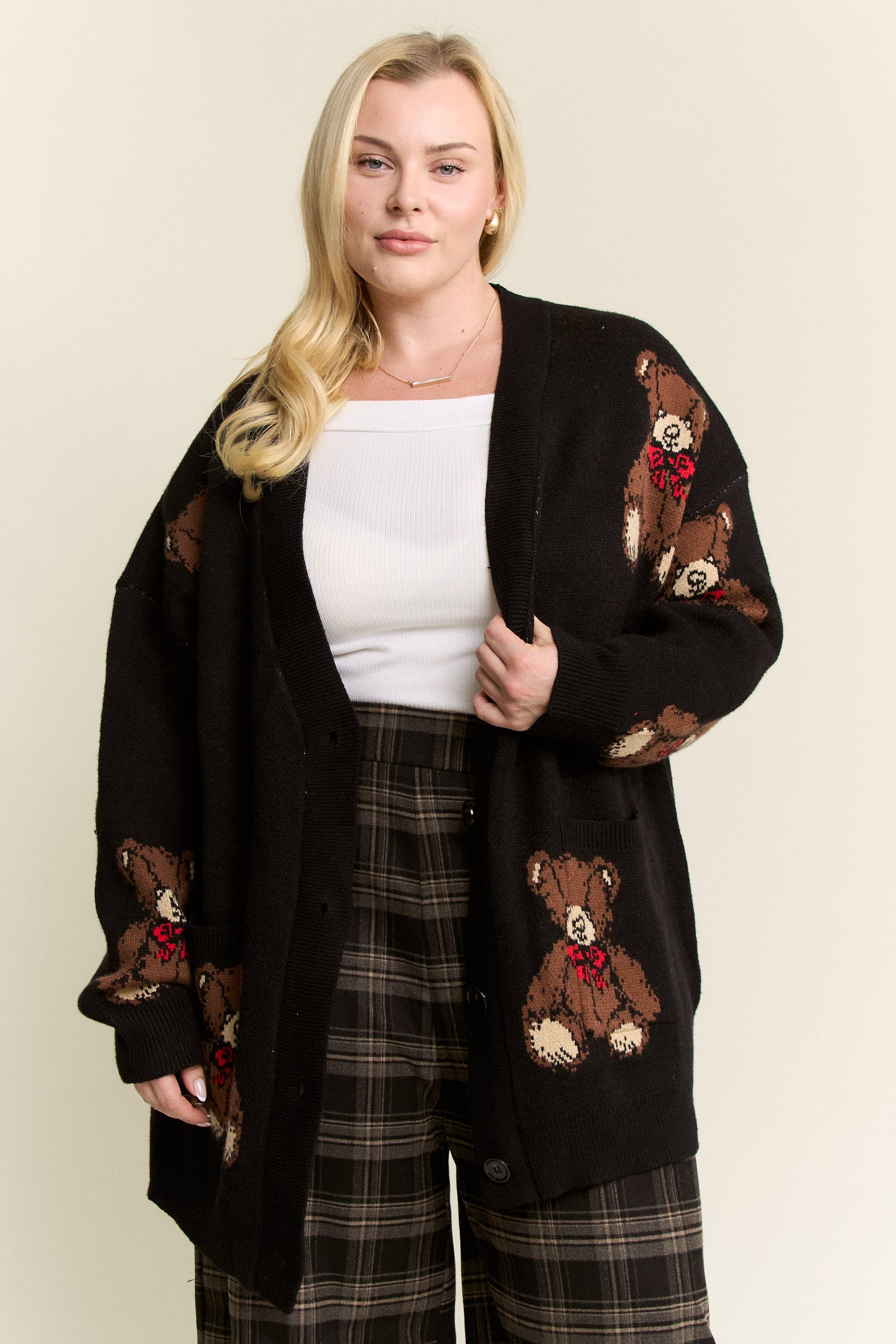 JADE BY JANE PLUS - Wholesale Cardigan - Women's - Beary Adorable Cardigan (Plus size)