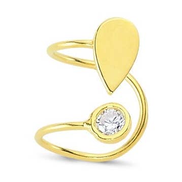 Zierliche schlichte silberne Ohrmanschetten mit Tropfenlünette für den Großhandel von Amorium