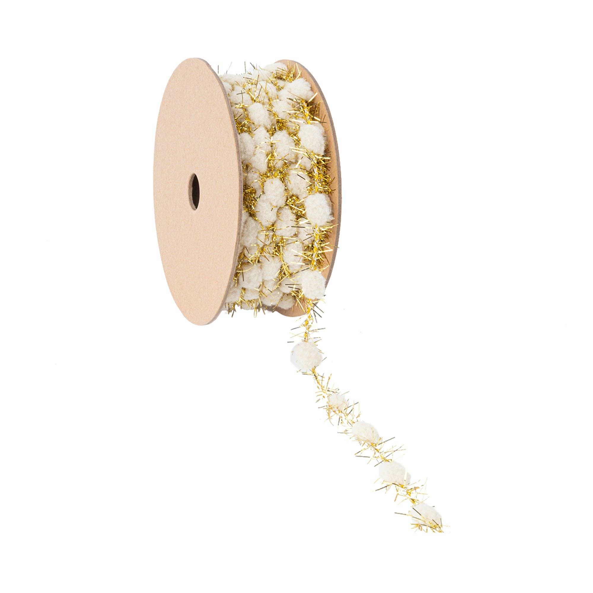 LA Ribbons Wholesale - Wholesale Craft Supplies - 3/8" Tinsel Pom-Pom | Ivory | 10 Yard Roll1