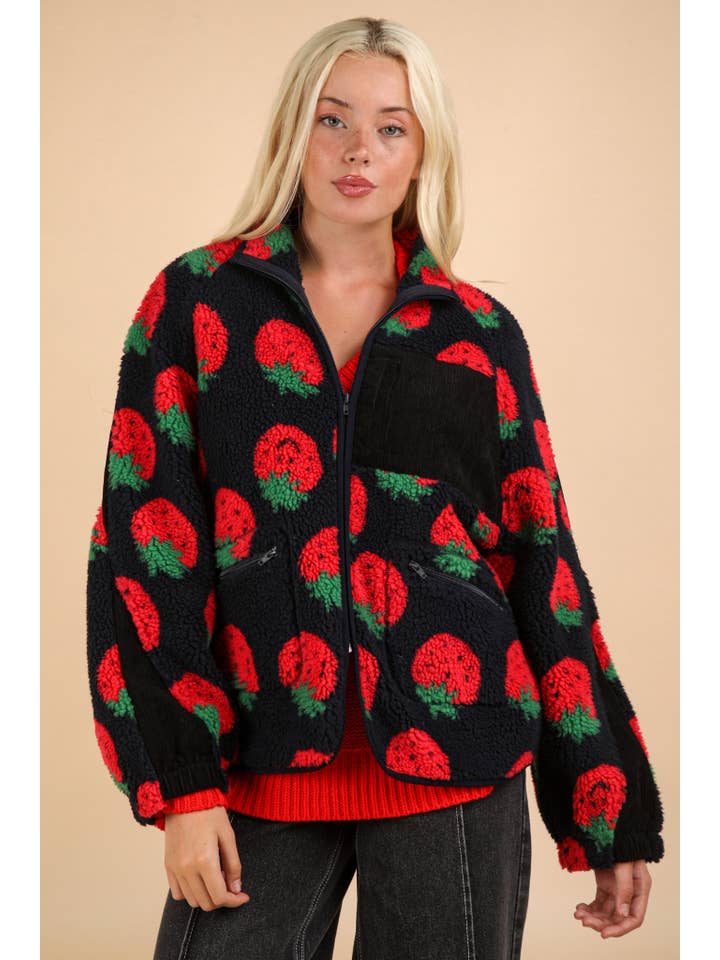 VERY J - Wholesale Jacket - Women's - NJ90304X-PLUS SIZE Oversized Printed Fleece Jacket