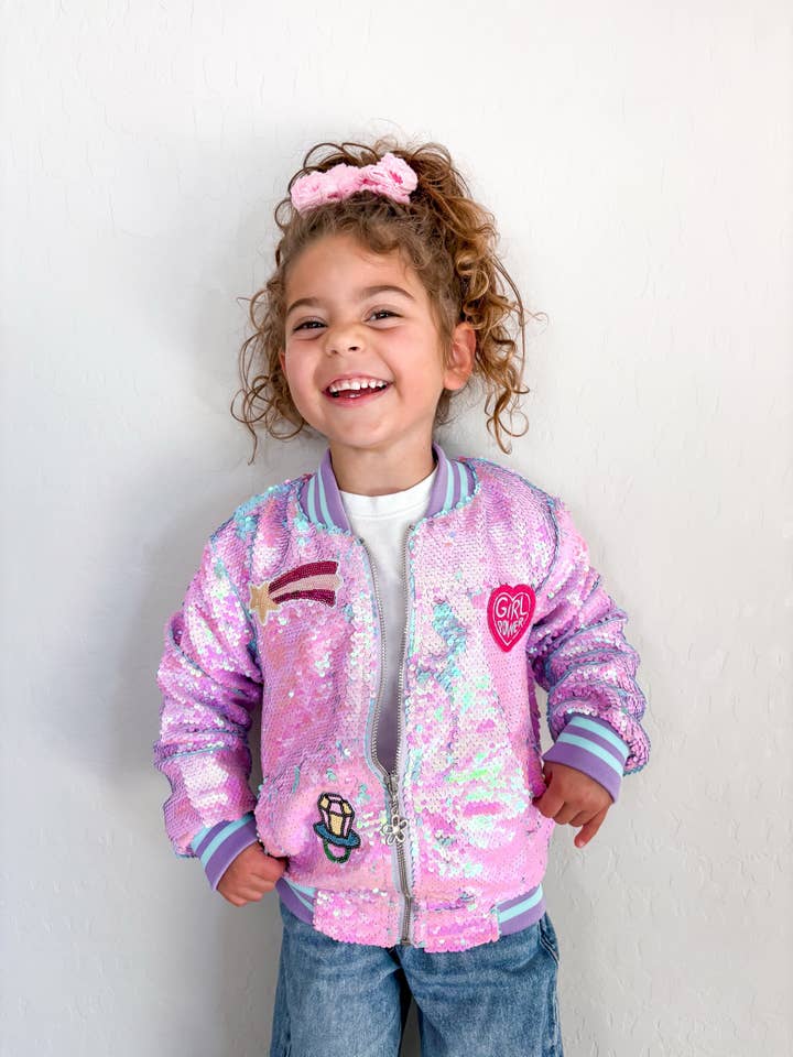 Three Wildflower Designs - Wholesale Bomber Jacket - Kids - Purple Sequins Patched Bomber Jacket6