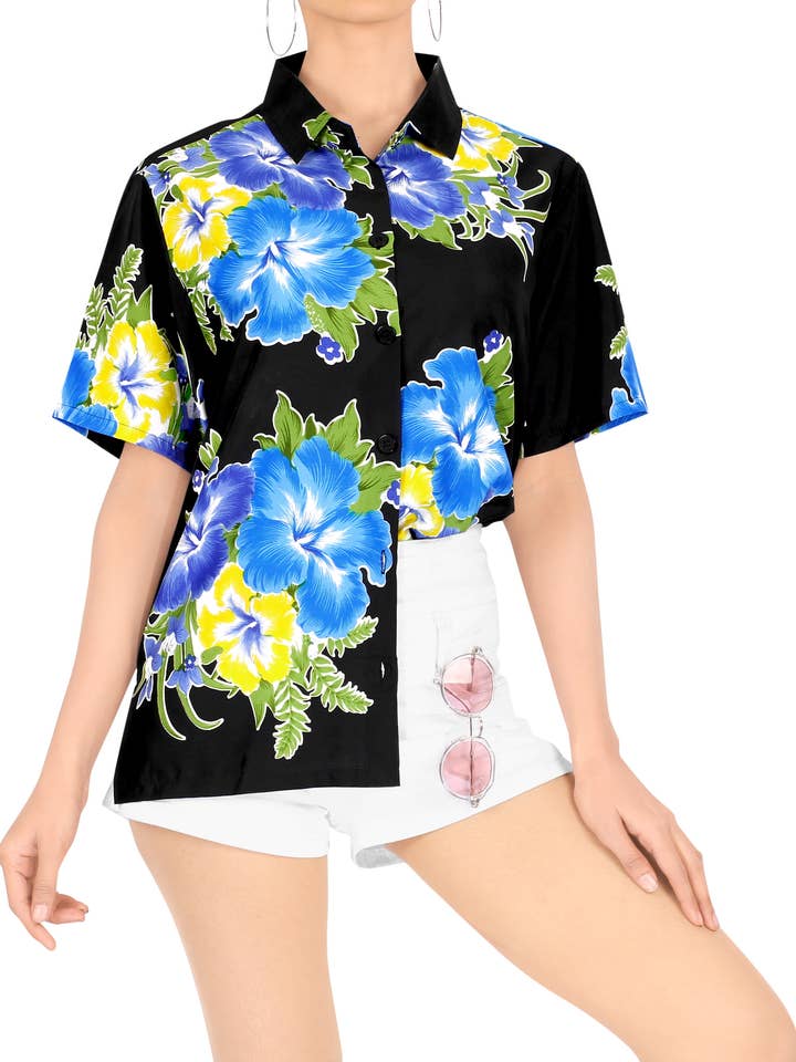 LA LEELA Women's Blouse Tops Hawaiian Tie Up Shirts X 129155 for wholesale by La Leela LLC