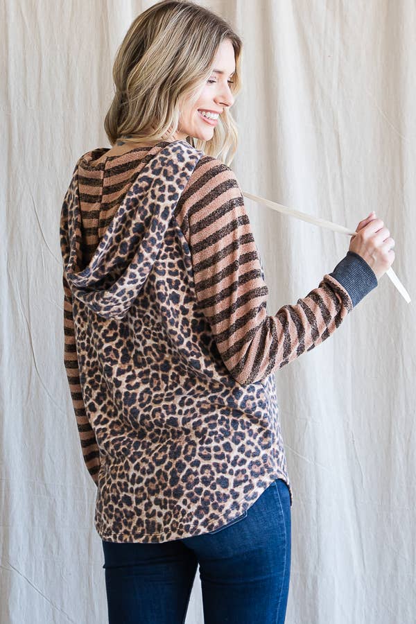 7th Ray – Großhandel Hoodie – Damen – Leopardenstreifen Ärmel Kordelzug Kapuzenpullover T44368