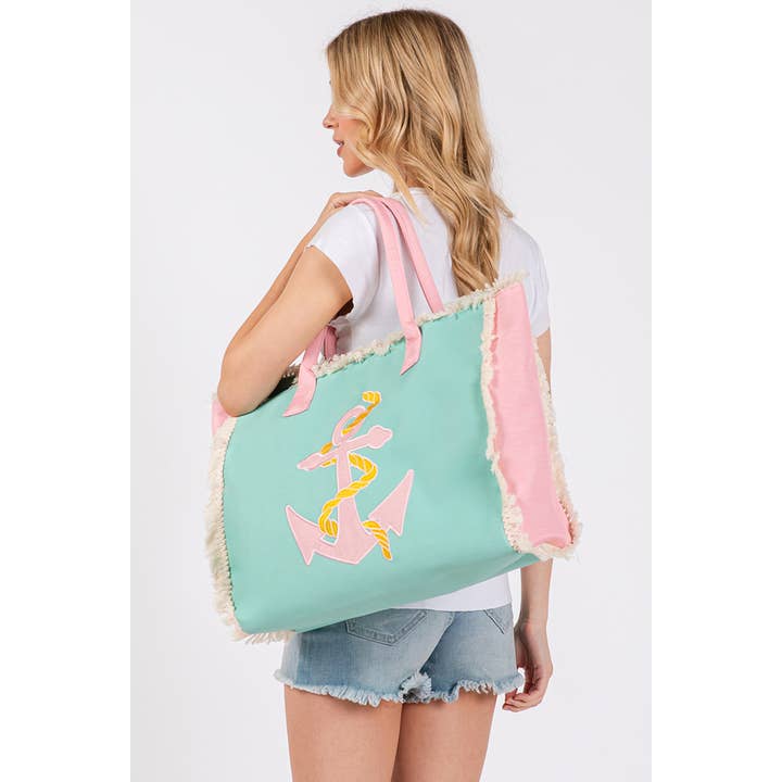 Hana - Wholesale Tote Bag - Women's - Embroidered Design Patch Fringe Summer Tote Bag6