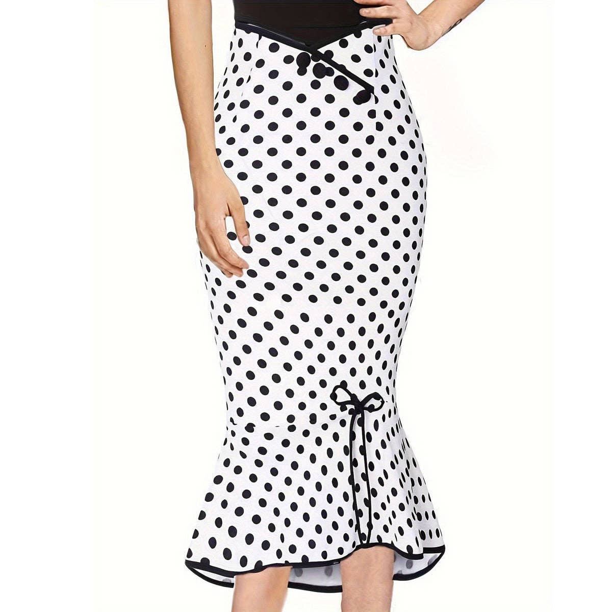 SALINA TRADING INC - Wholesale Skirt - Women's - Women Fashion Sexy Elegant Dot Printed Lace-Up Fishtail Skirt3