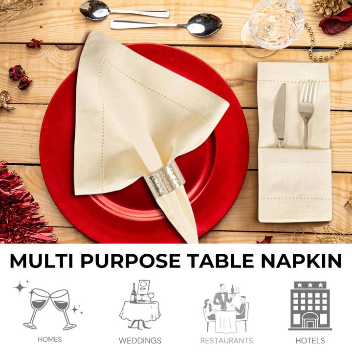 100% Linen Hemstitched Napkins - Set of 4, 18x18", off white for wholesale on Faire4