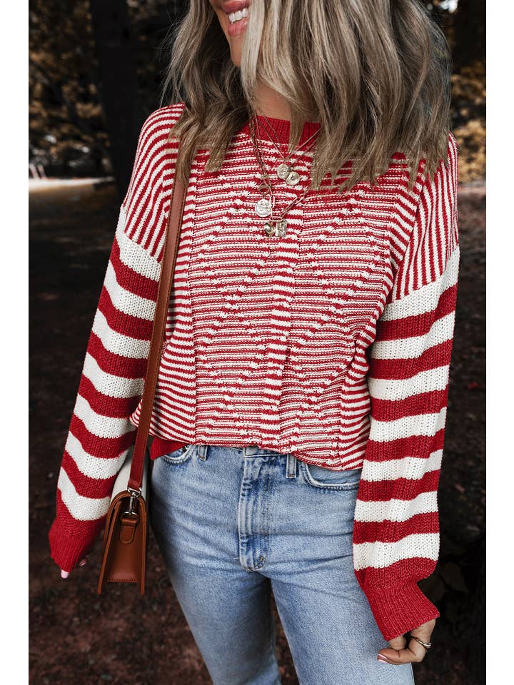 Little Daisy Closet - Wholesale Knit Sweater - Women's - LDC Striped Patchwork Knit Sweater