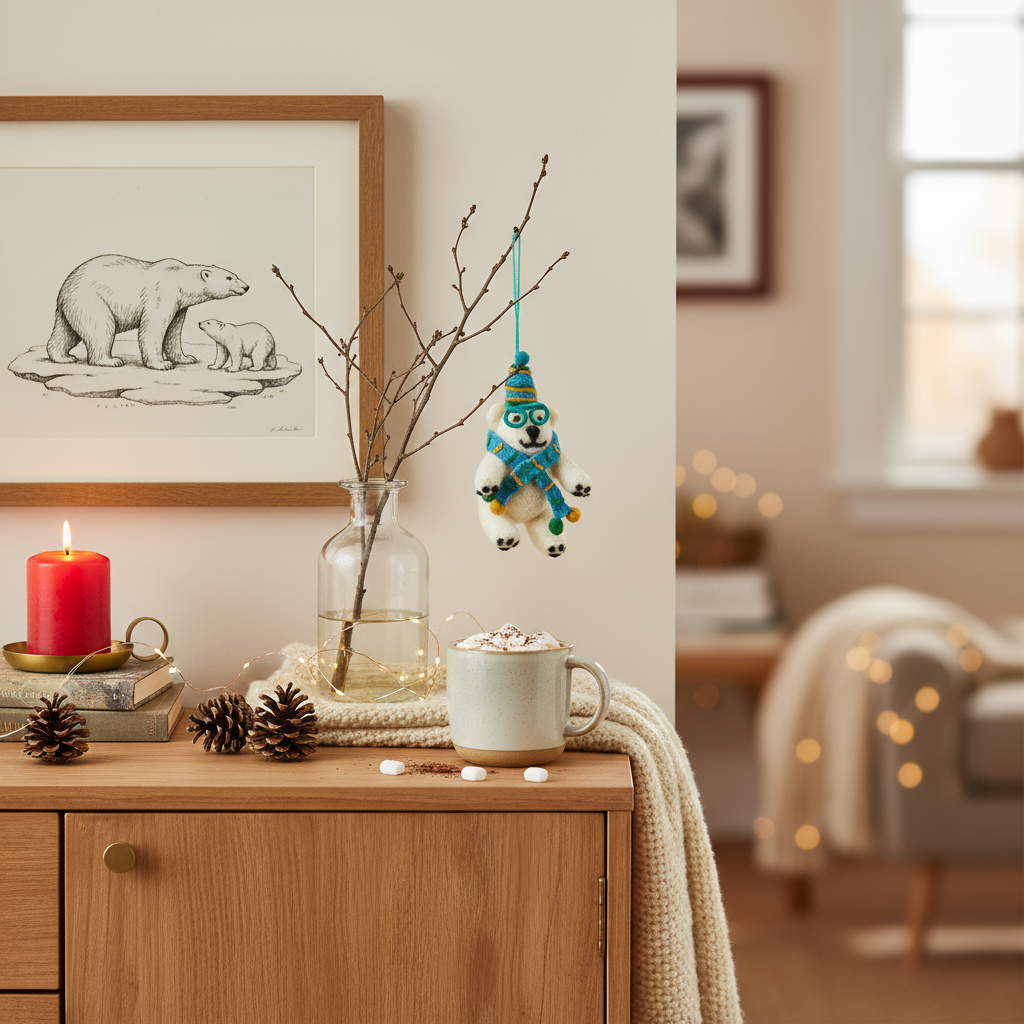 Felt So Good – wholesale Prydnad – Handgjord filt Cosmo isbjörnen juldekoration5
