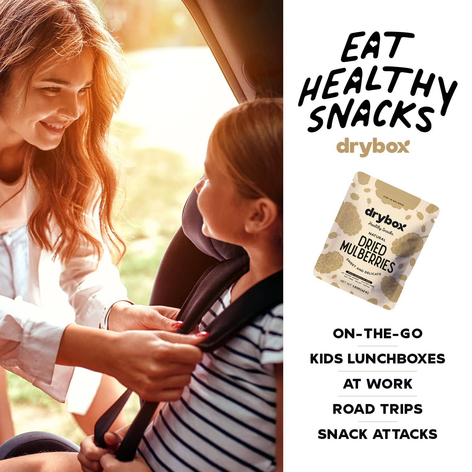 DRYBOX - Wholesale Dried/Dehydrated Fruit - Drybox Dried Mulberries 1.5oz x 12packs Portion Packs6