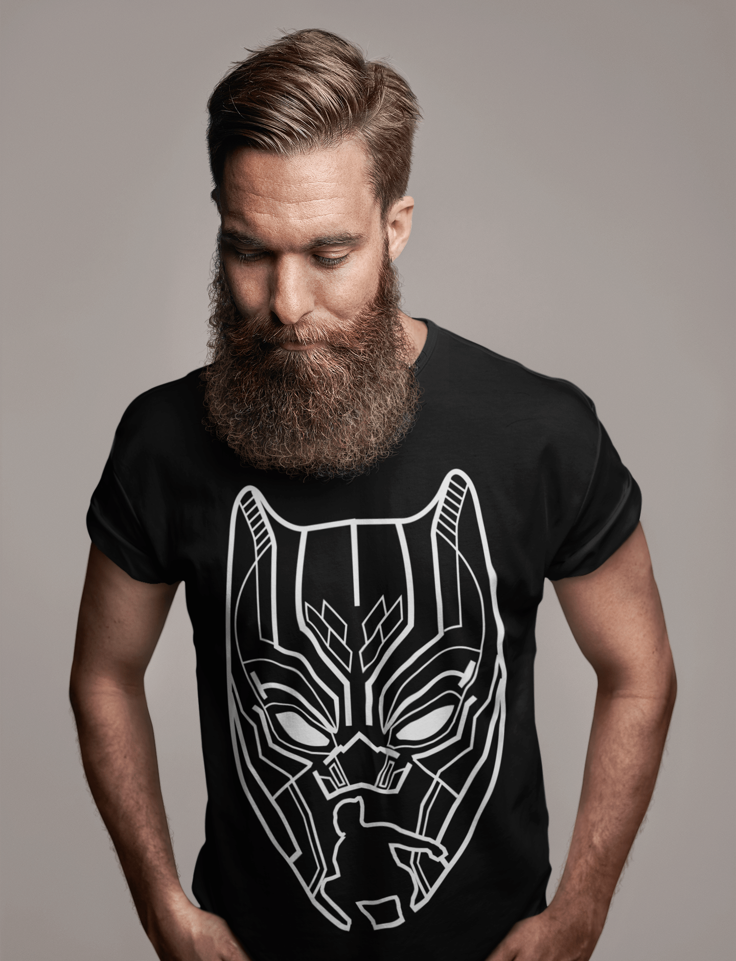 Negro Camiseta estampada ULTRABASIC para hombre con forma de máscara de pantera, camisa con personajes de películas para hombre de venta al por mayor en Faire2
