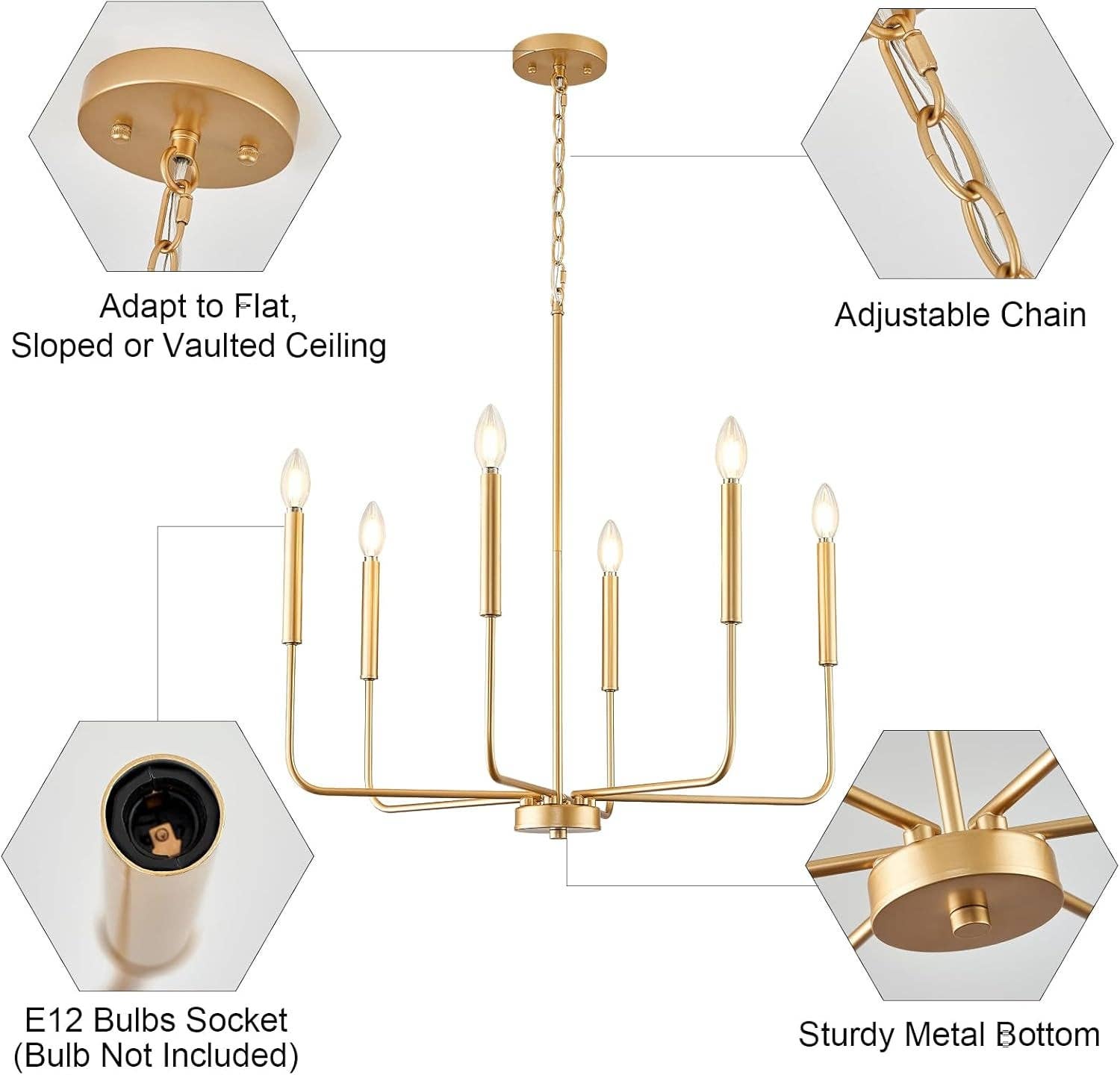 Gold 6 Light Candle Chandelier For Dining Room Modern for wholesale on Faire6