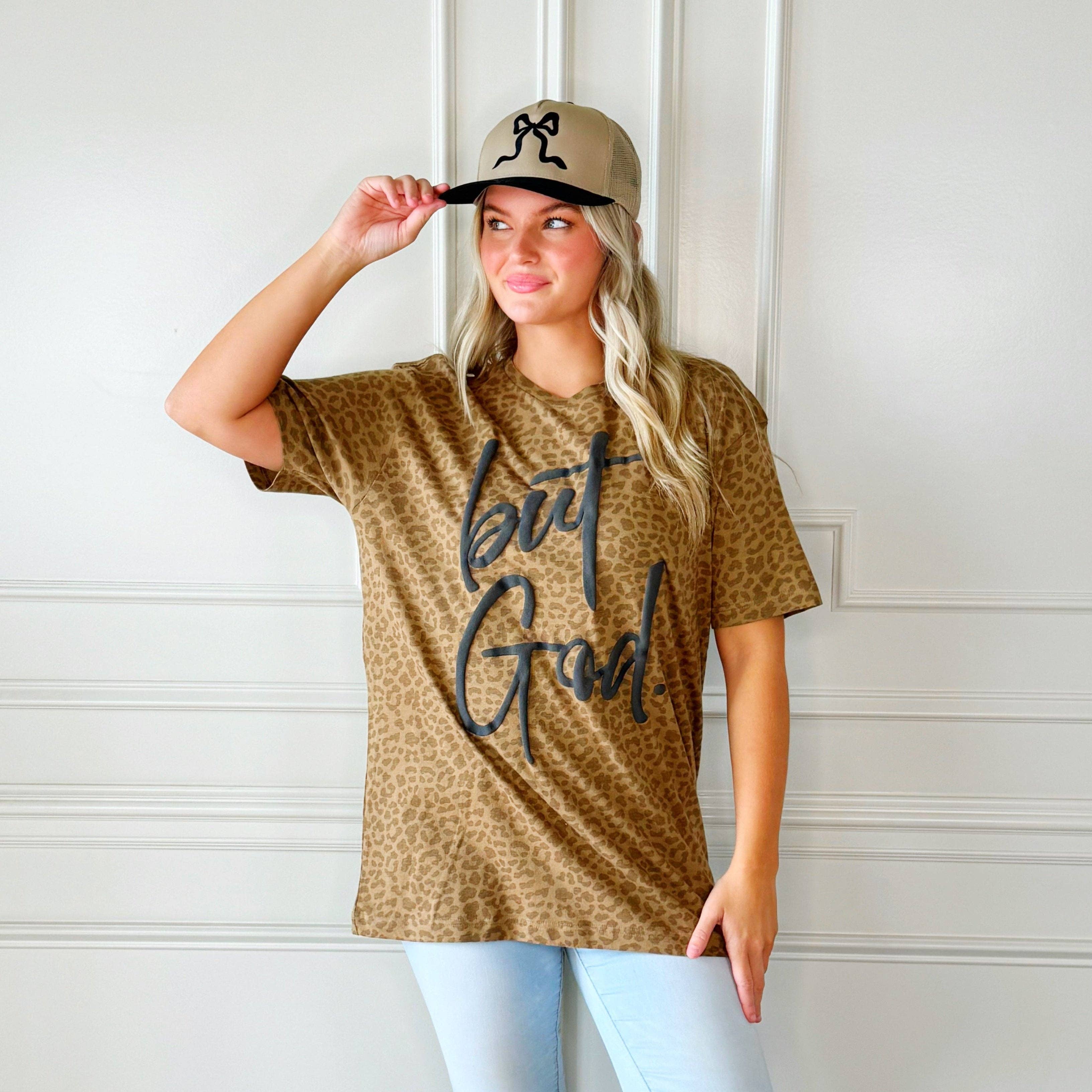 Poppy & Pine – wholesale Screen printed t-shirt – Women′s – Puff But God Brown Leopard Tee0