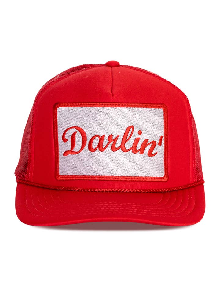 Best Selling Hat with Darlin' Patch in Red for wholesale by Friday Feelin'
