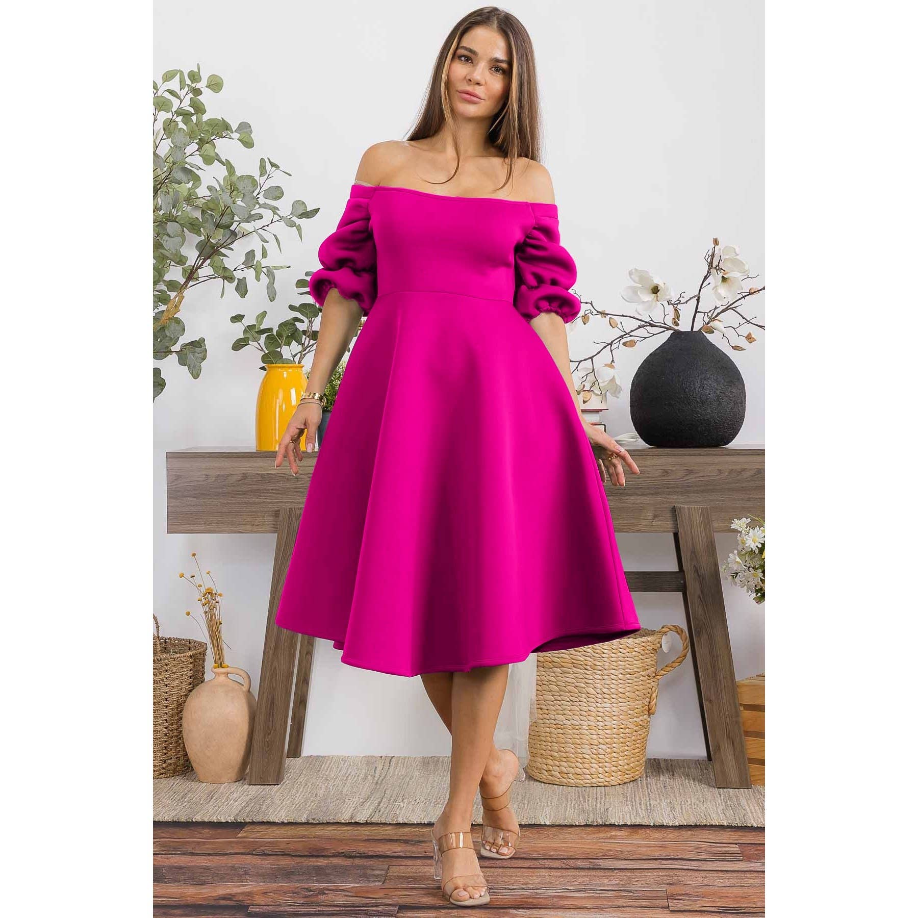 DORCAS - Vendita all'ingrosso Vestito - Donna - ABITO MIDI FLUIDO SUPER TECNOLOGICO BELLISSIMO A SPALLE SCOPERTE5