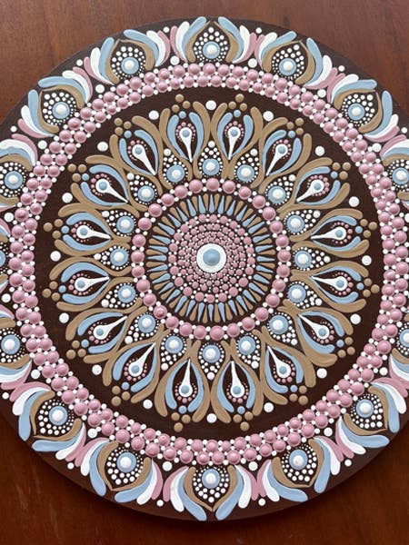 12" Hand Painted Mandala for wholesale by Kim Bader- Hand painted mandalas