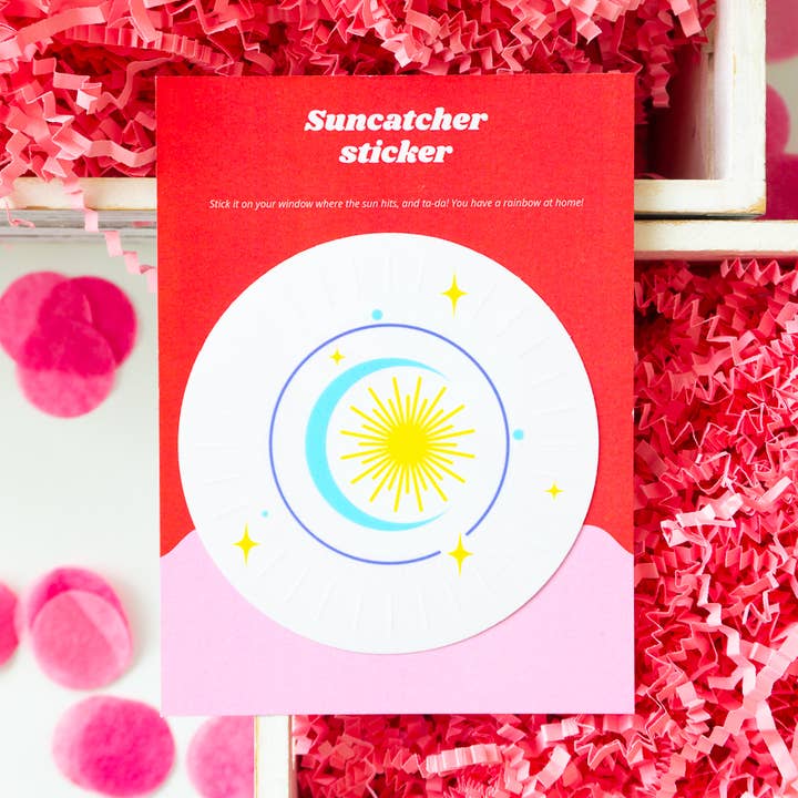 Moon & Stars suncatcher sticker, Rainbow window decal for wholesale by Creative Goodie