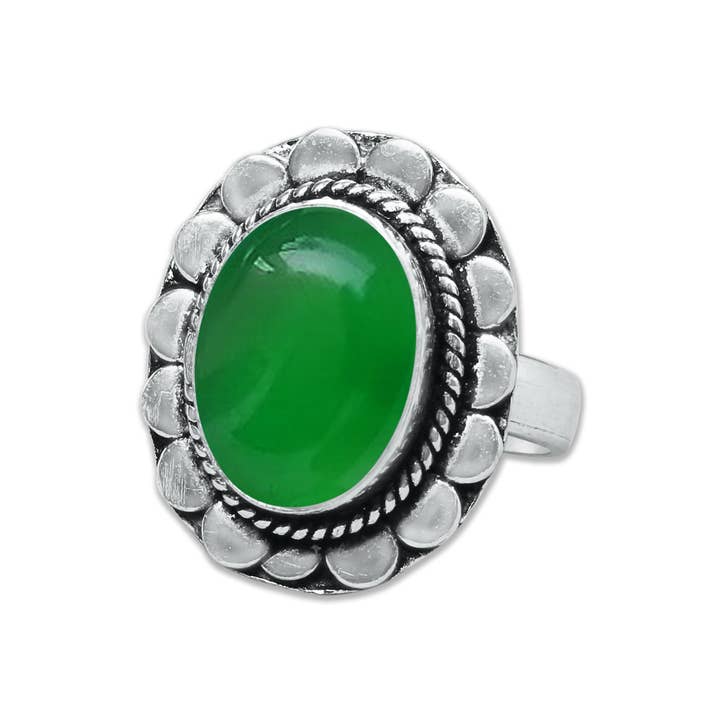 Handmade Jewels - Wholesale Cocktail/Statement Ring - Green Onyx Rings – Handmade, Silver-Plated, Assorted Boho Designs (US Sizes 6–10)5