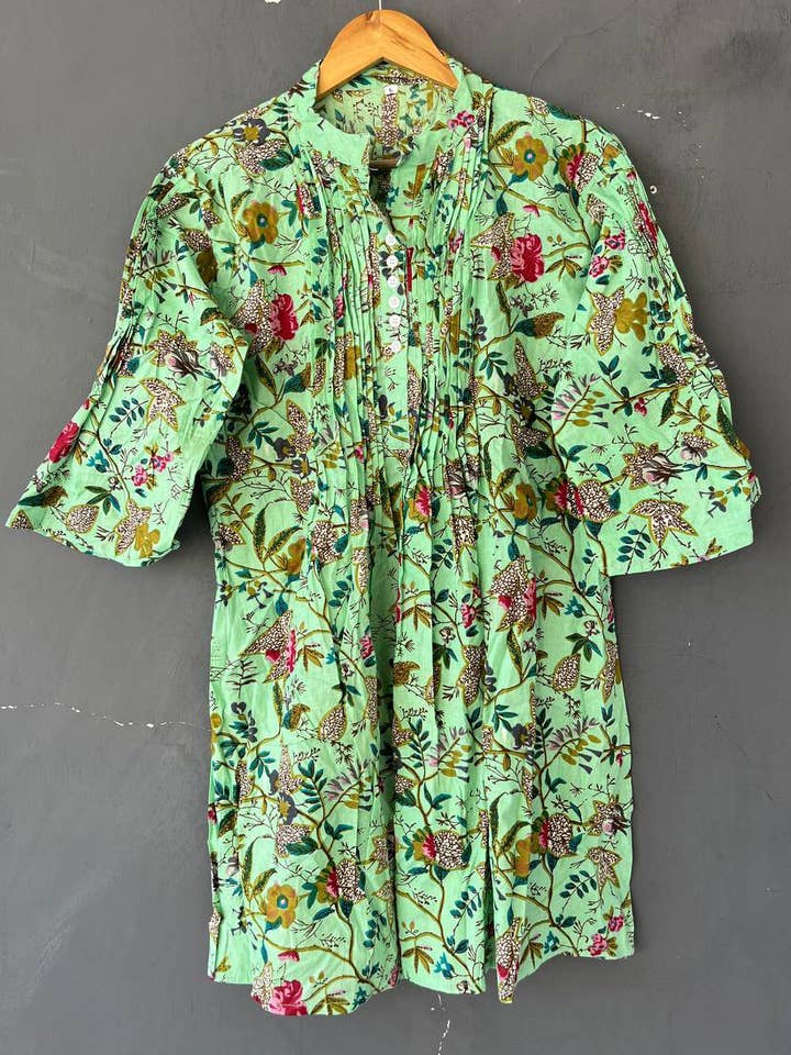 Summer Cotton Floral Printed Indian Tunic Dress Women Kurtis for wholesale by Bhawana Handicrafts