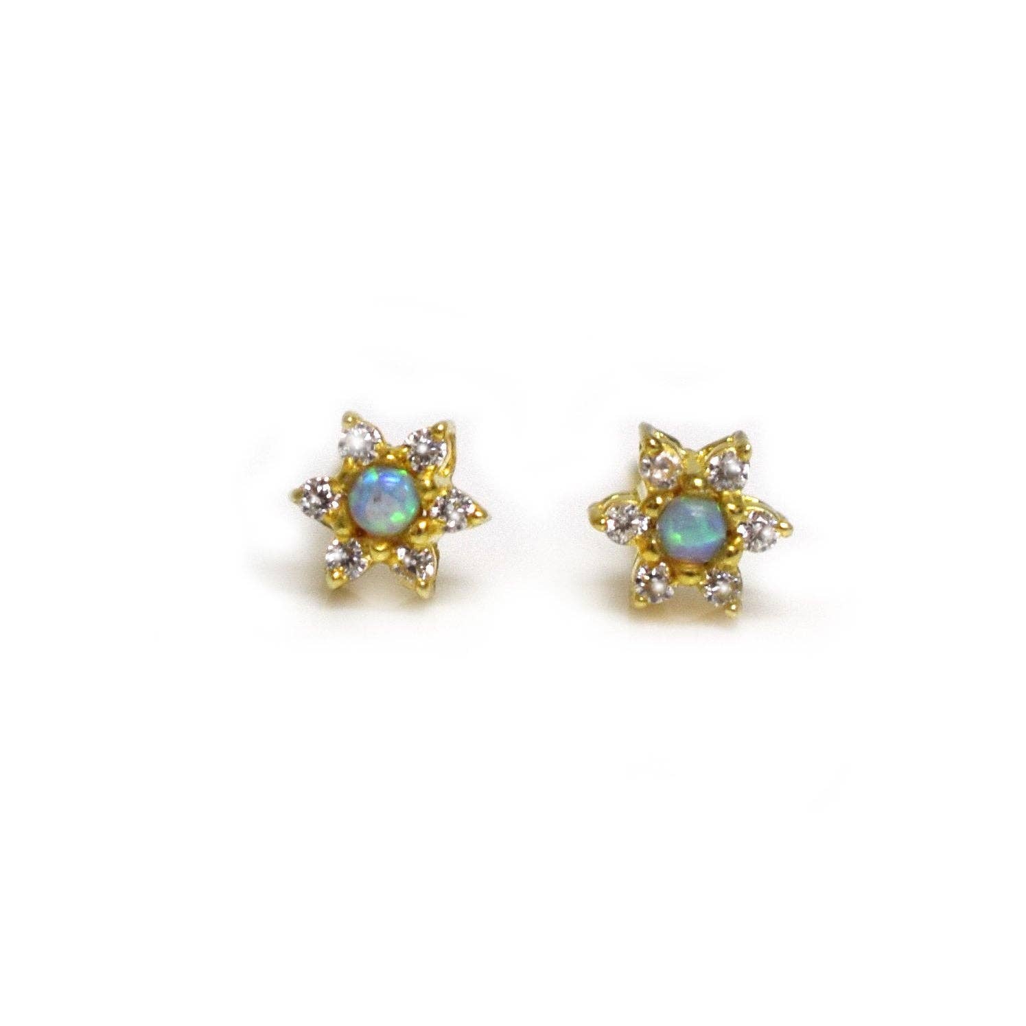 La Kaiser - Wholesale Stud/Post Earrings - Blue Opal & Diamond Daisy Studs