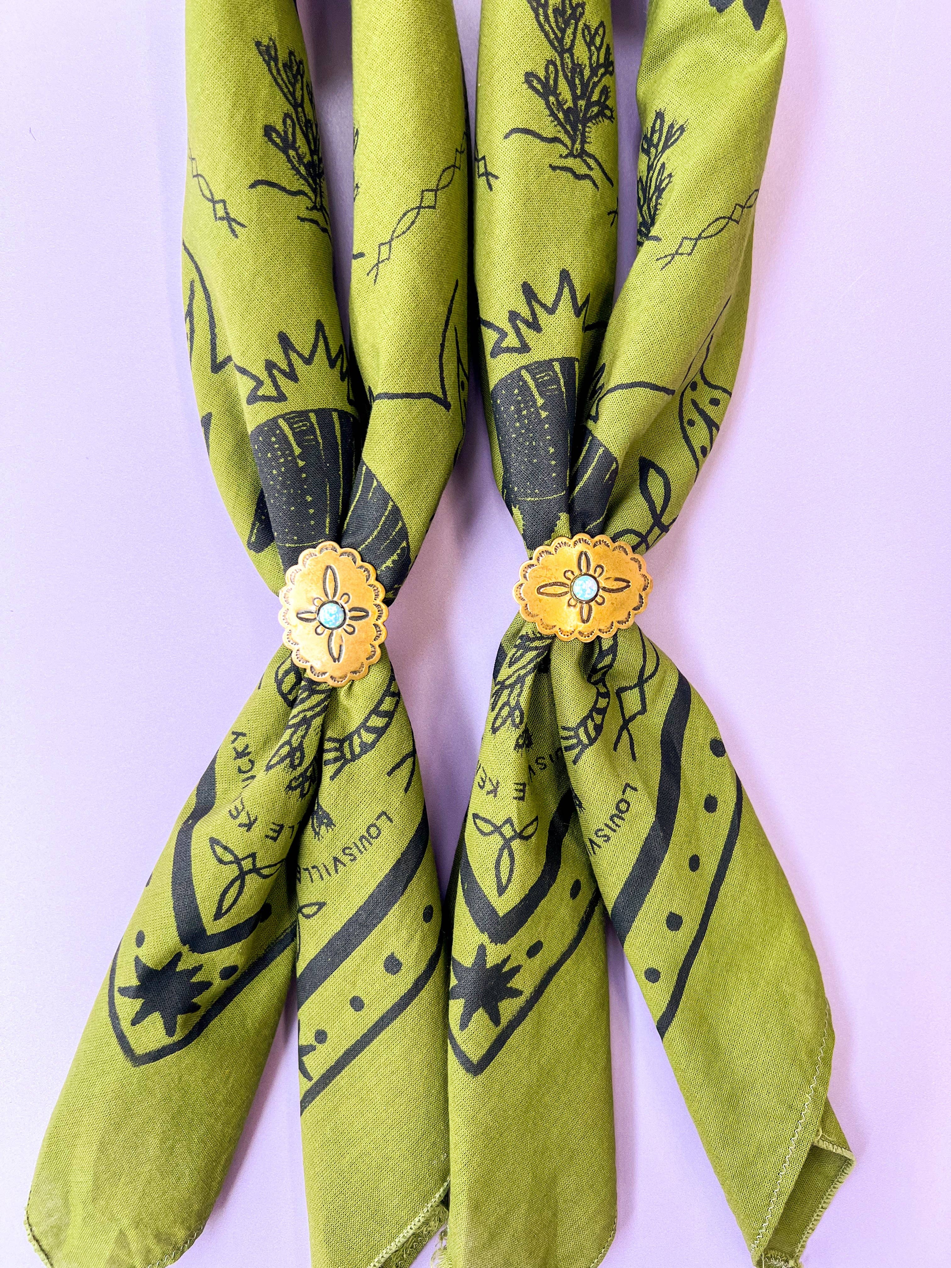 Velvet Outlaw - Wholesale Bandana - Unisex - Gold Opal Concho Bandana Slide3