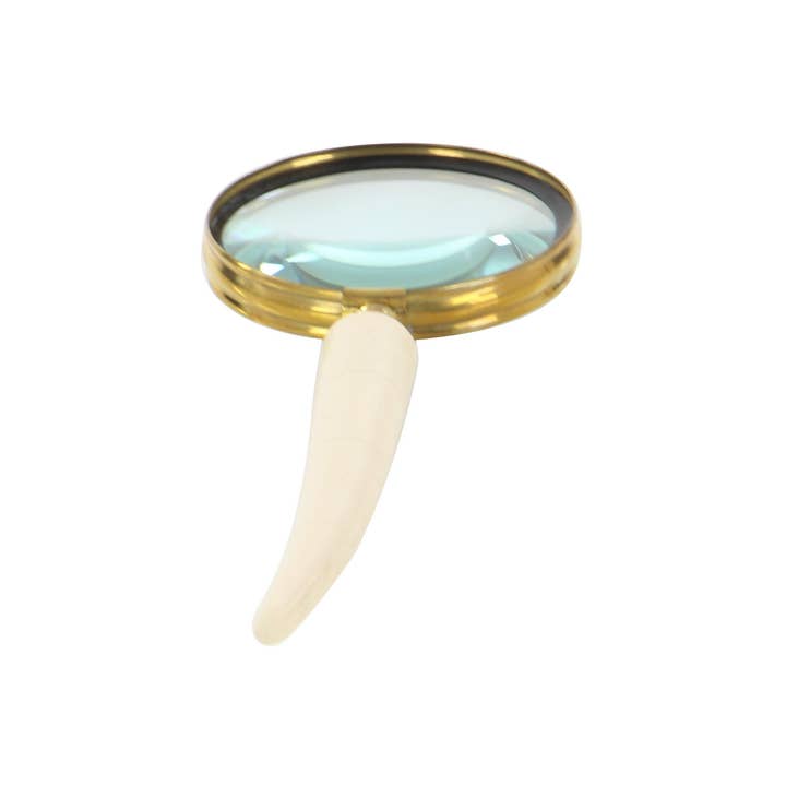 Import Corner - Wholesale Magnifying Glass - A-28329: METAL HORN MAGNIFIER 3 ASSORTED 4"W, 4"H5