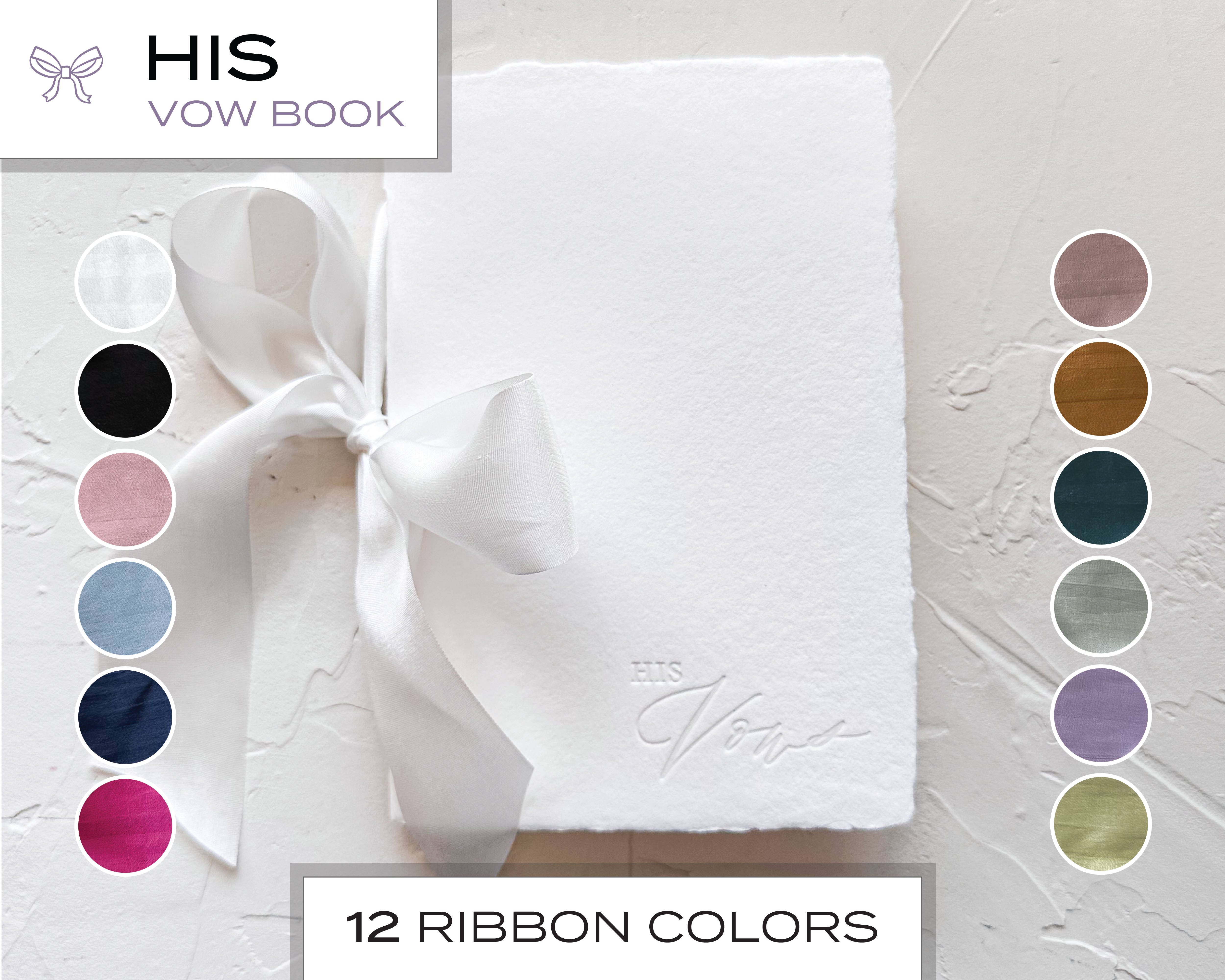 Knapp Design Co. - Wholesale Journal/Diary - HIS Wedding Vow Booklet - White handmade paper w/silk ribbon1