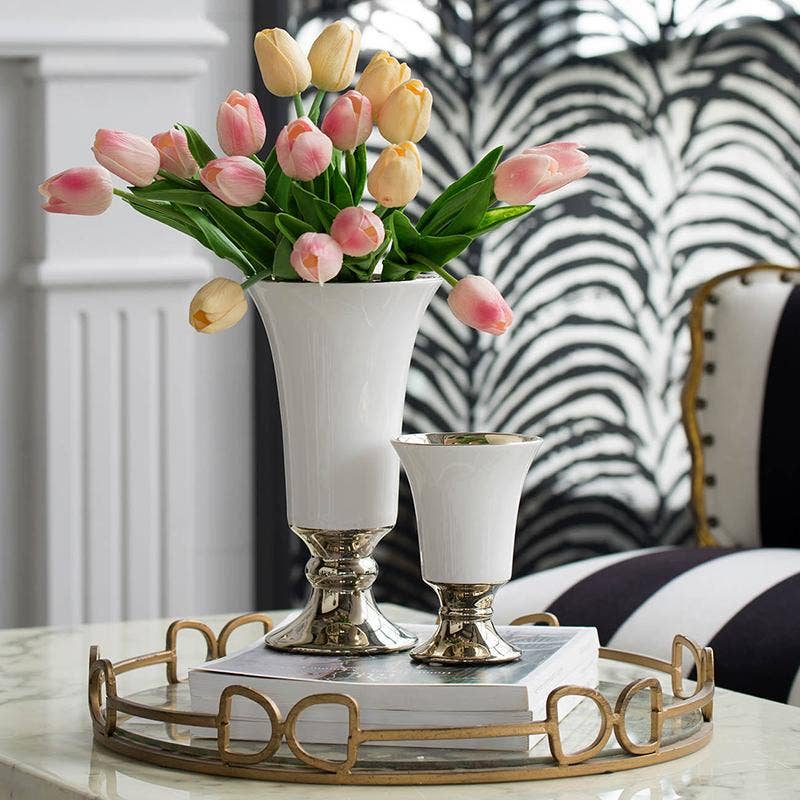 A&B Home Group Inc. - Wholesale Vase - D4.5x8" Elliette Pedestal Vase - White/Gold8