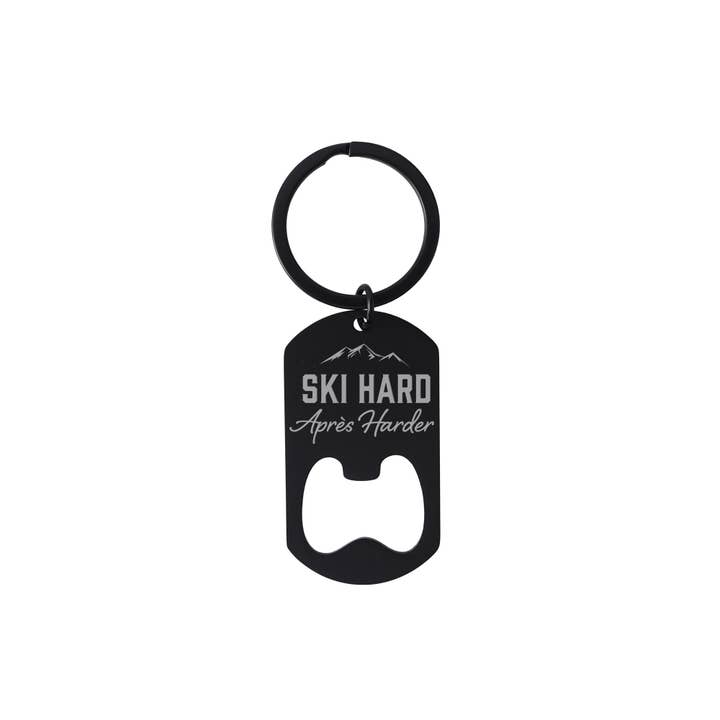 CGB Giftware - Wholesale Keychain – Unisex - 'Ski Hard, Apres Harder' Black Bottle Opener Keyring1