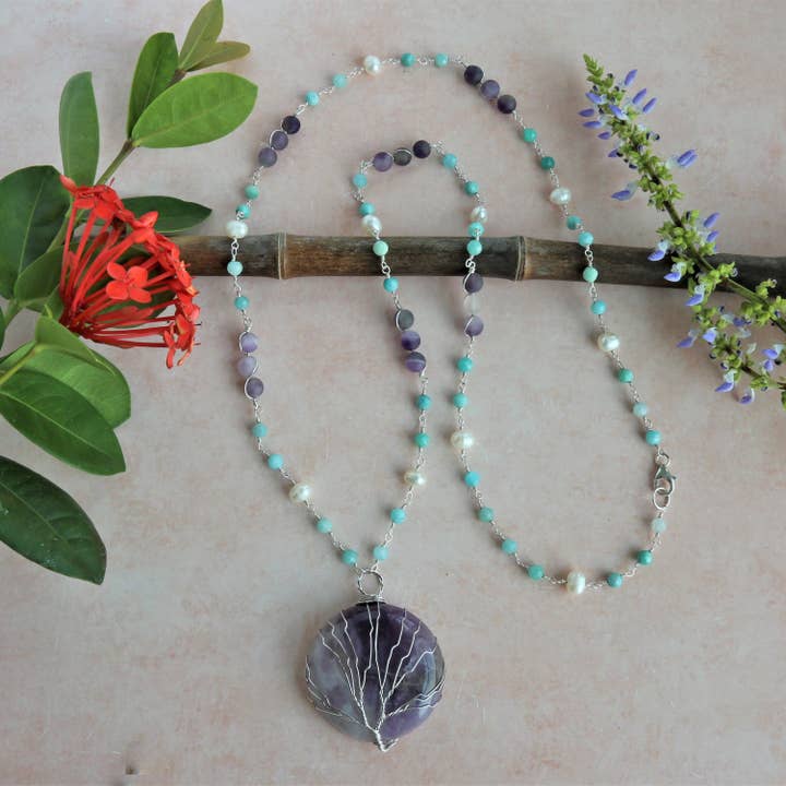 IST Jewelry - Wholesale Pendant/Charm Necklace - Amethyst Tree of Life Pendant Necklace